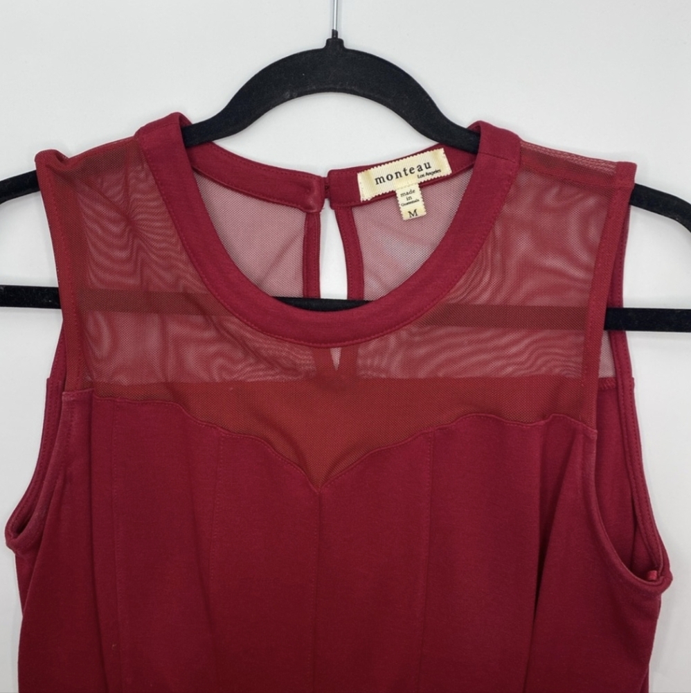 Burgundy Mini Dress with Mesh Accents